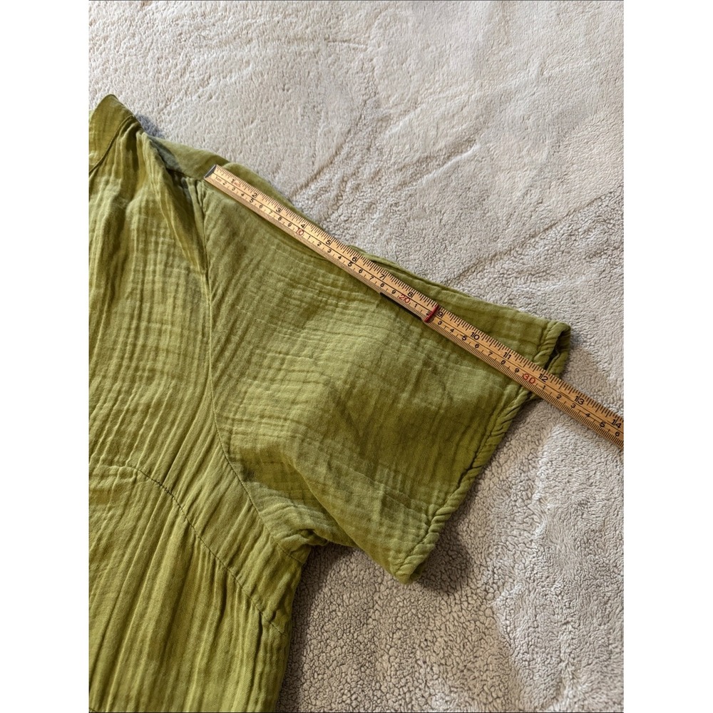 Anthropologie 2X Olive Green Cotton Gauze Tiered Midi Dress V Neck - Picture 9 of 9